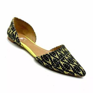 J Crew Women's Black Yellow Zoe Tapestry D'Orsay Classic Slip-On Ballet Flats 7